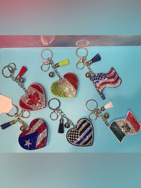 CHOICE OF Flag Rhinestone Keychain Bag Charm with Tassel